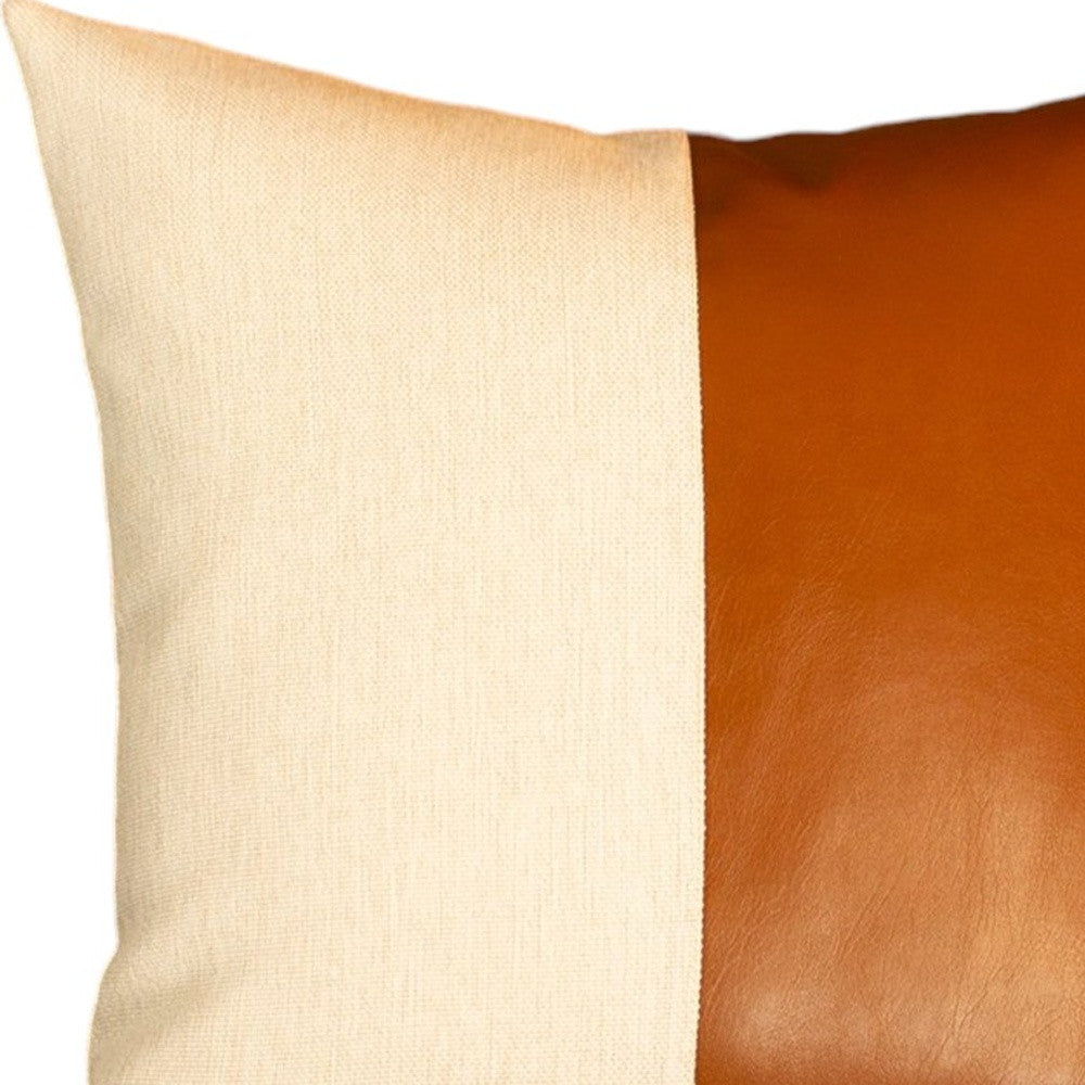 Set of Two 17" Brown and White Faux Leather Throw Pillow Cover