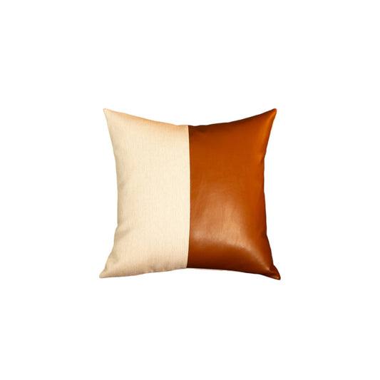 Set of Two 17" Brown and White Faux Leather Throw Pillow Cover