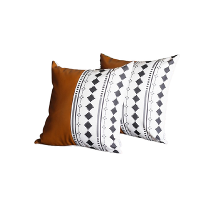 Set of Two Brown and White Faux Leather Throw Pillow Cover