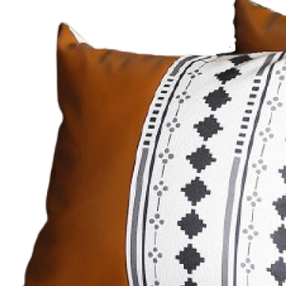 Set of Two 20" Brown and White Faux Leather Throw Pillow Cover