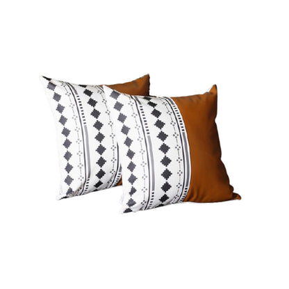 Set of Two 20" Brown and White Faux Leather Throw Pillow Cover