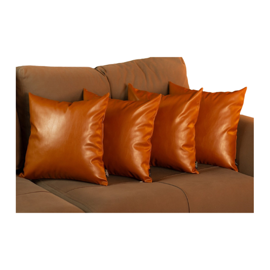 Set Of 4 Brown Faux Leather 17" Pillow Covers