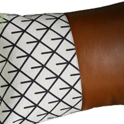 Set Of 4 Black And White Reverse With Faux Leather Lumbar Pillow Covers