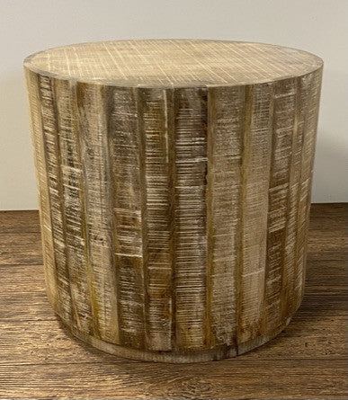 20" Beige Solid Wood Round End Table