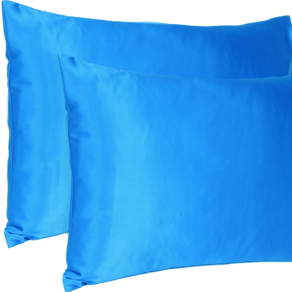 Blue Dreamy Set Of 2 Silky Satin King Pillowcases