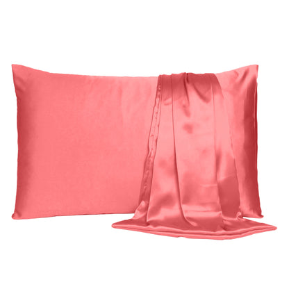 Coral Dreamy Set Of 2 Silky Satin King Pillowcases