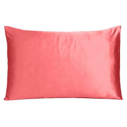 Coral Dreamy Set Of 2 Silky Satin King Pillowcases