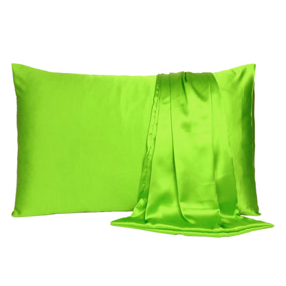 Bright Green Dreamy Set Of 2 Silky Satin King Pillowcases