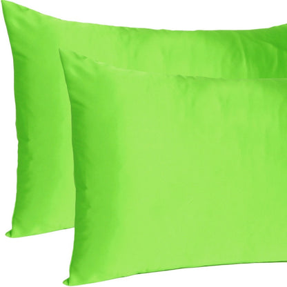 Bright Green Dreamy Set Of 2 Silky Satin King Pillowcases