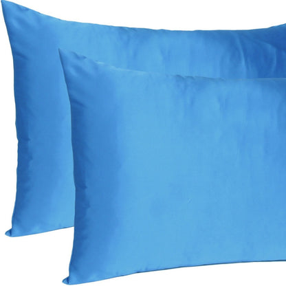 Set of Two Bright Blue Dreamy Silky Satin King Pillowcases