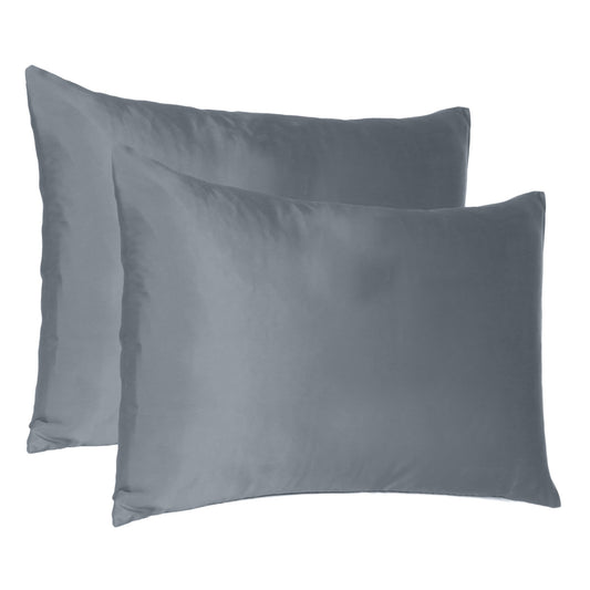 Dark Gray Dreamy Set Of 2 Silky Satin King Pillowcases