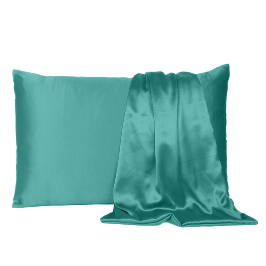 Teal Dreamy Set Of 2 Silky Satin King Pillowcases