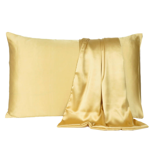 Gold Dreamy Set Of 2 Silky Satin Standard Pillowcases