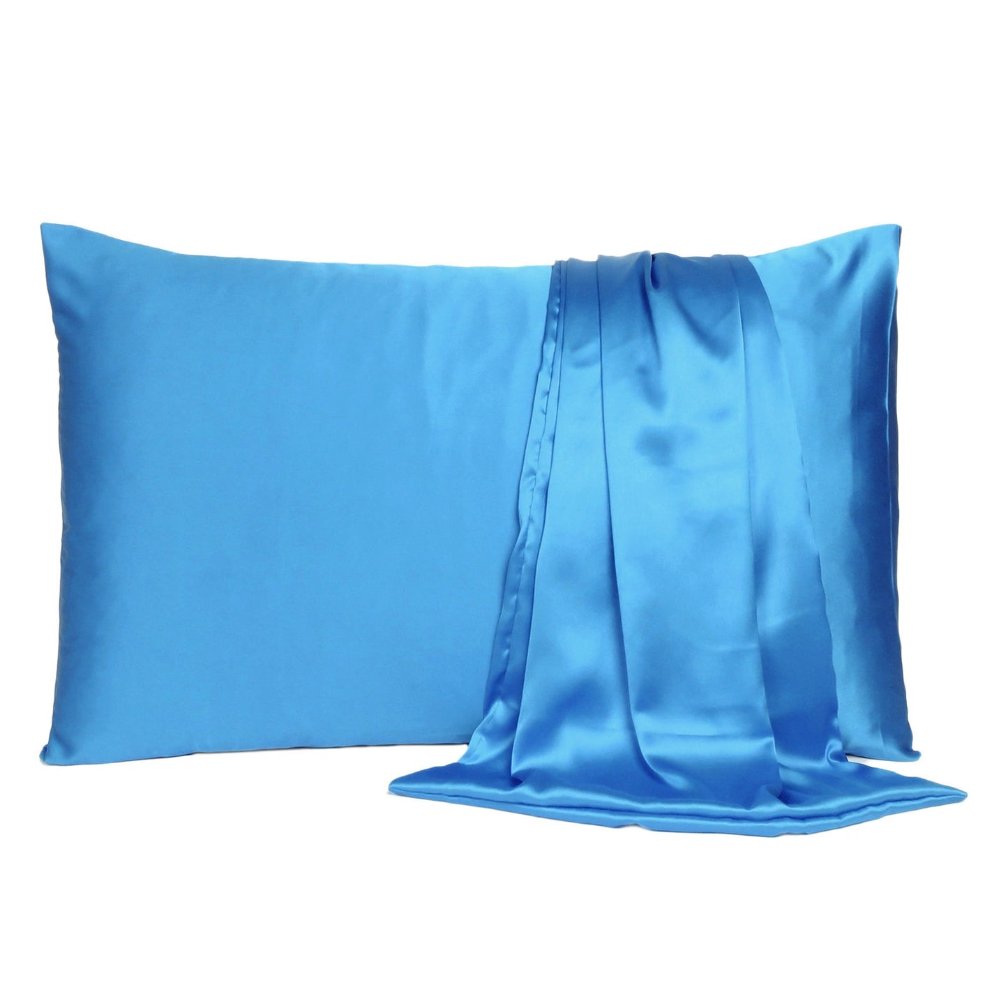 Bright Blue Dreamy Set Of 2 Silky Satin Standard Pillowcases