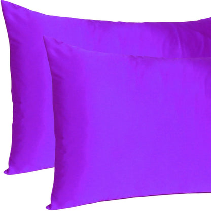 Bright Purple Dreamy Set Of 2 Silky Satin Standard Pillowcases