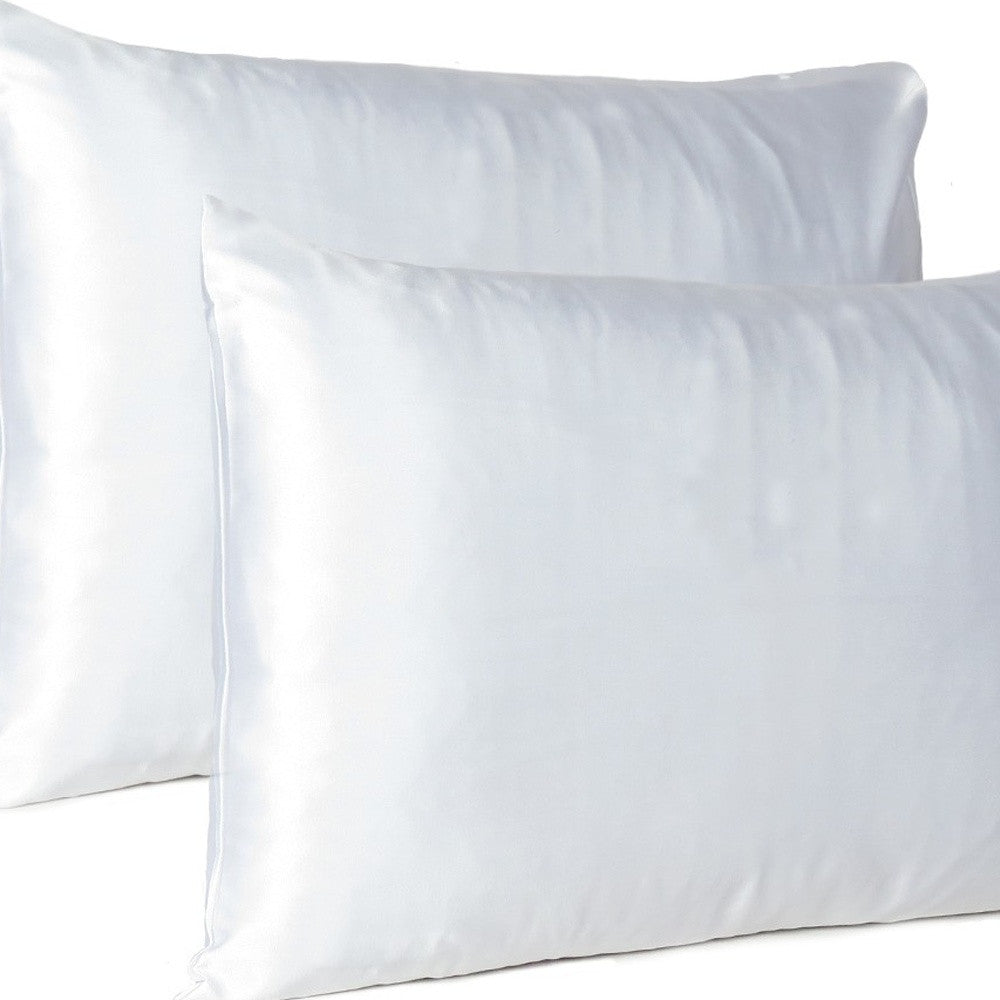 White Dreamy Set Of 2 Silky Satin Standard Pillowcases