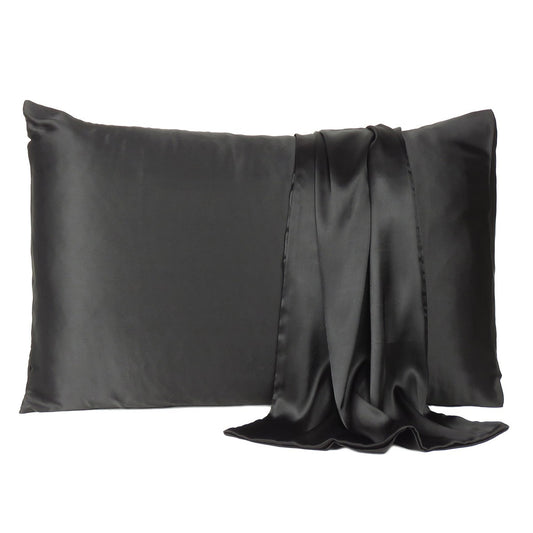 Black Dreamy Set Of 2 Silky Satin Queen Pillowcases