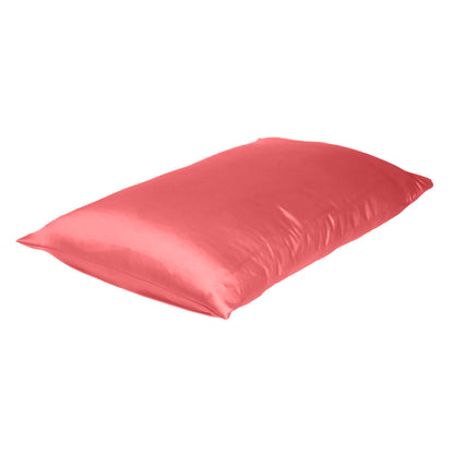 Coral Dreamy Set Of 2 Silky Satin Queen Pillowcases