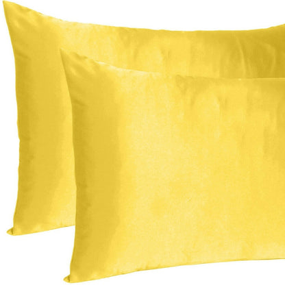 Lemon Dreamy Set Of 2 Silky Satin Queen Pillowcases