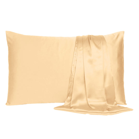 Pale Peach Dreamy Set Of 2 Silky Satin Queen Pillowcases