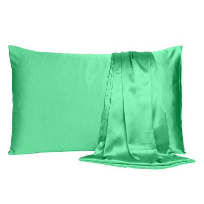 Green Dreamy Set Of 2 Silky Satin Queen Pillowcases