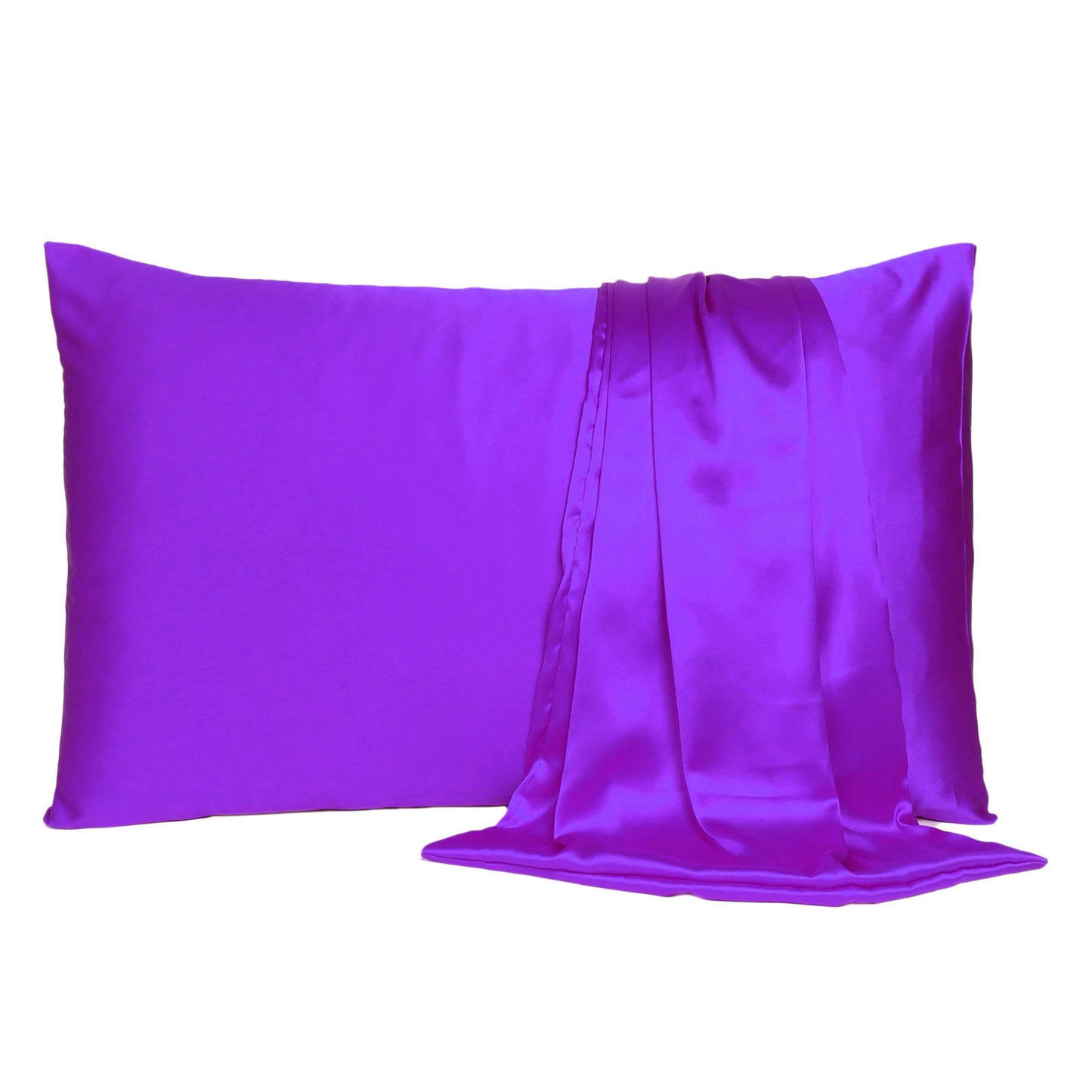 Bright Purple Dreamy Set Of 2 Silky Satin Queen Pillowcases