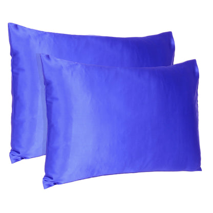 Royal Blue Dreamy Set Of 2 Silky Satin Queen Pillowcases