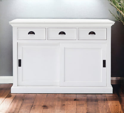 49" White Buffet Server With Sliding Doors