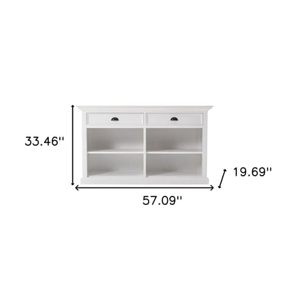 57" White Wood Two Drawer Buffet Server