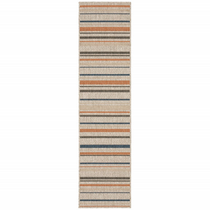 5' X 7' Blue and Gray Striped Indoor Outdoor Area Rug