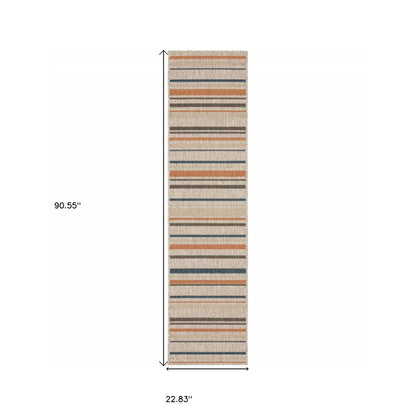 5' X 7' Blue and Gray Striped Indoor Outdoor Area Rug