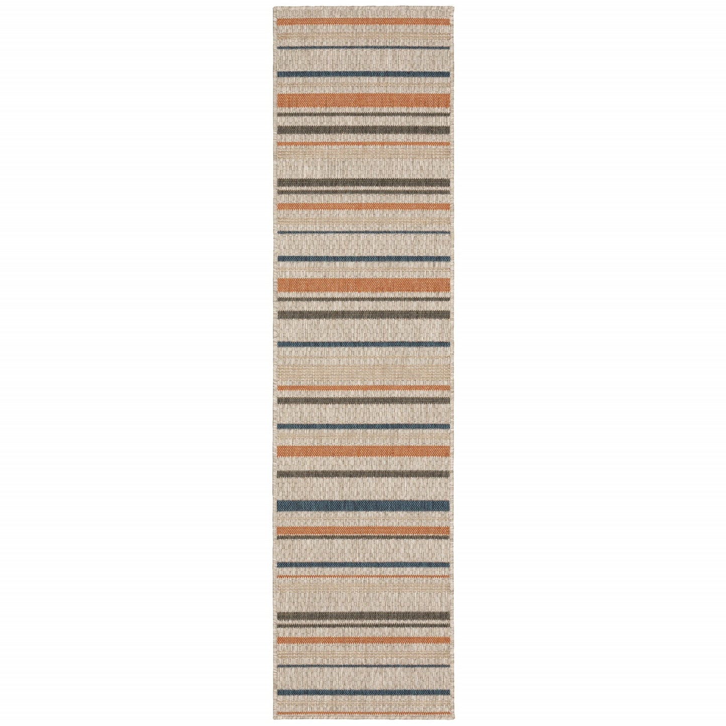 5' X 7' Blue and Gray Striped Indoor Outdoor Area Rug