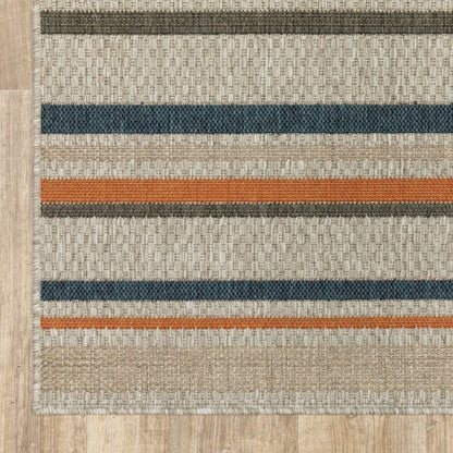 5' X 7' Blue and Gray Striped Indoor Outdoor Area Rug