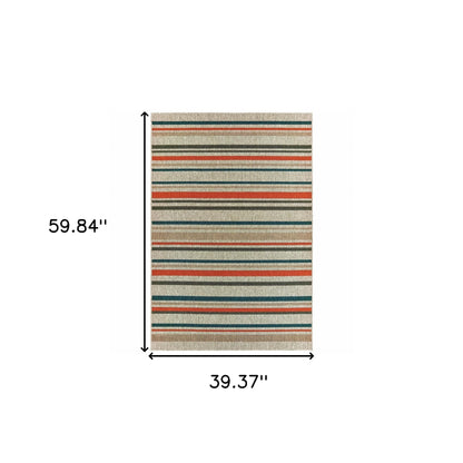 5' X 7' Blue and Gray Striped Indoor Outdoor Area Rug