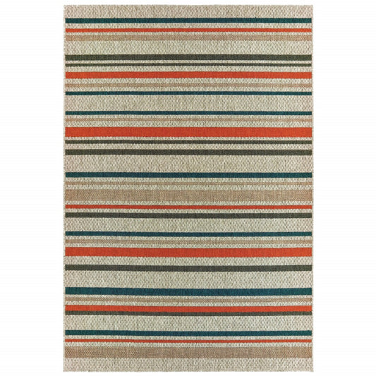 5' X 7' Blue and Gray Striped Indoor Outdoor Area Rug