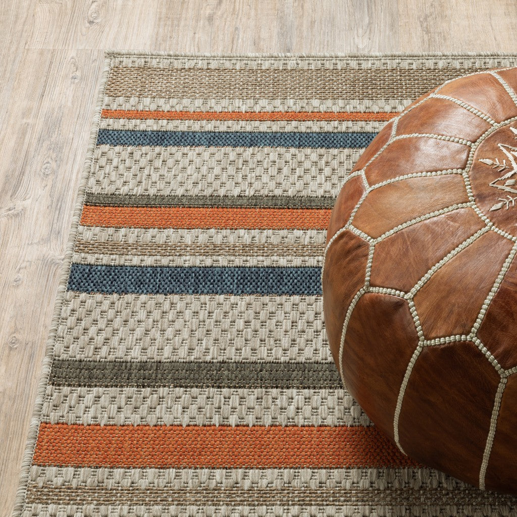 5' X 7' Blue and Gray Striped Indoor Outdoor Area Rug