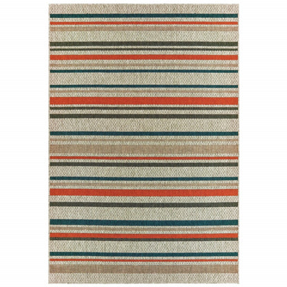 5' X 7' Blue and Gray Striped Indoor Outdoor Area Rug