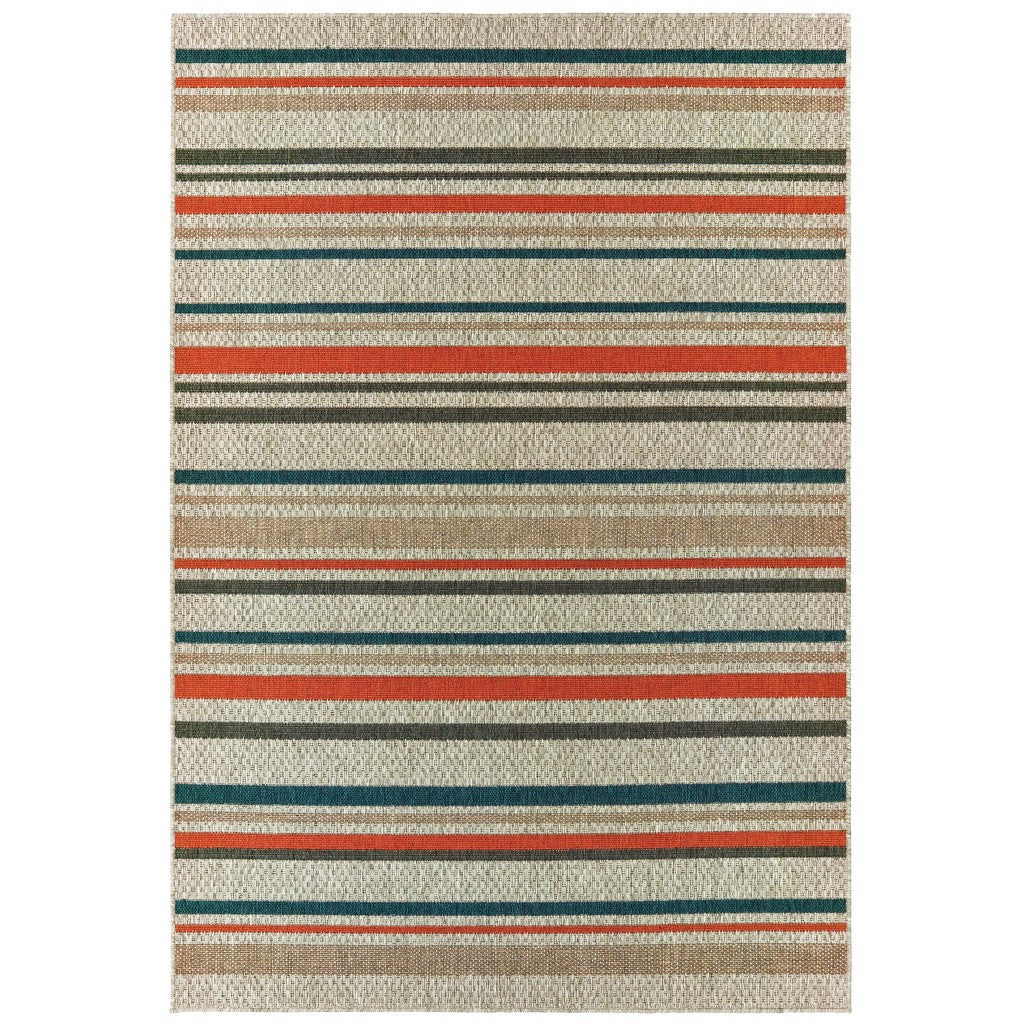 5' X 7' Blue and Gray Striped Indoor Outdoor Area Rug