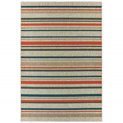 5' X 7' Blue and Gray Striped Indoor Outdoor Area Rug