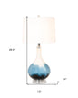 Set of Two 29" Blue and White Glass Table Lamps With White Shades