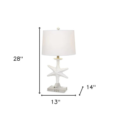 Set of Two 28" Clear and White Coastal Star Fish Table Lamps Coastal With White Drum Shades