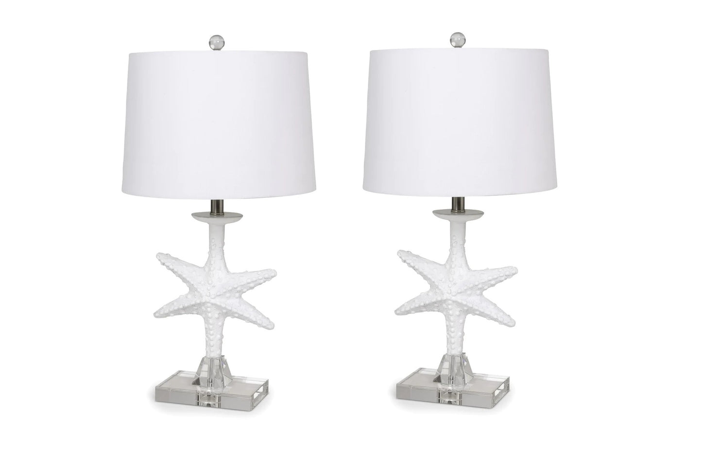 Set of Two 28" Clear and White Coastal Star Fish Table Lamps Coastal With White Drum Shades