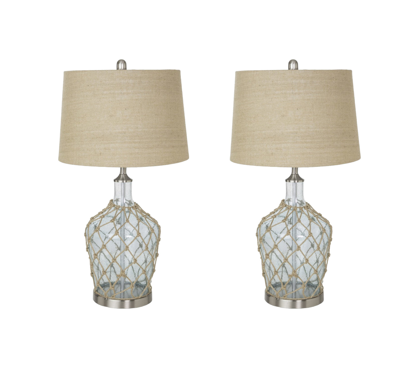 Set of Two 28" Silver Metal Table Lamps With Beige Empire Shade