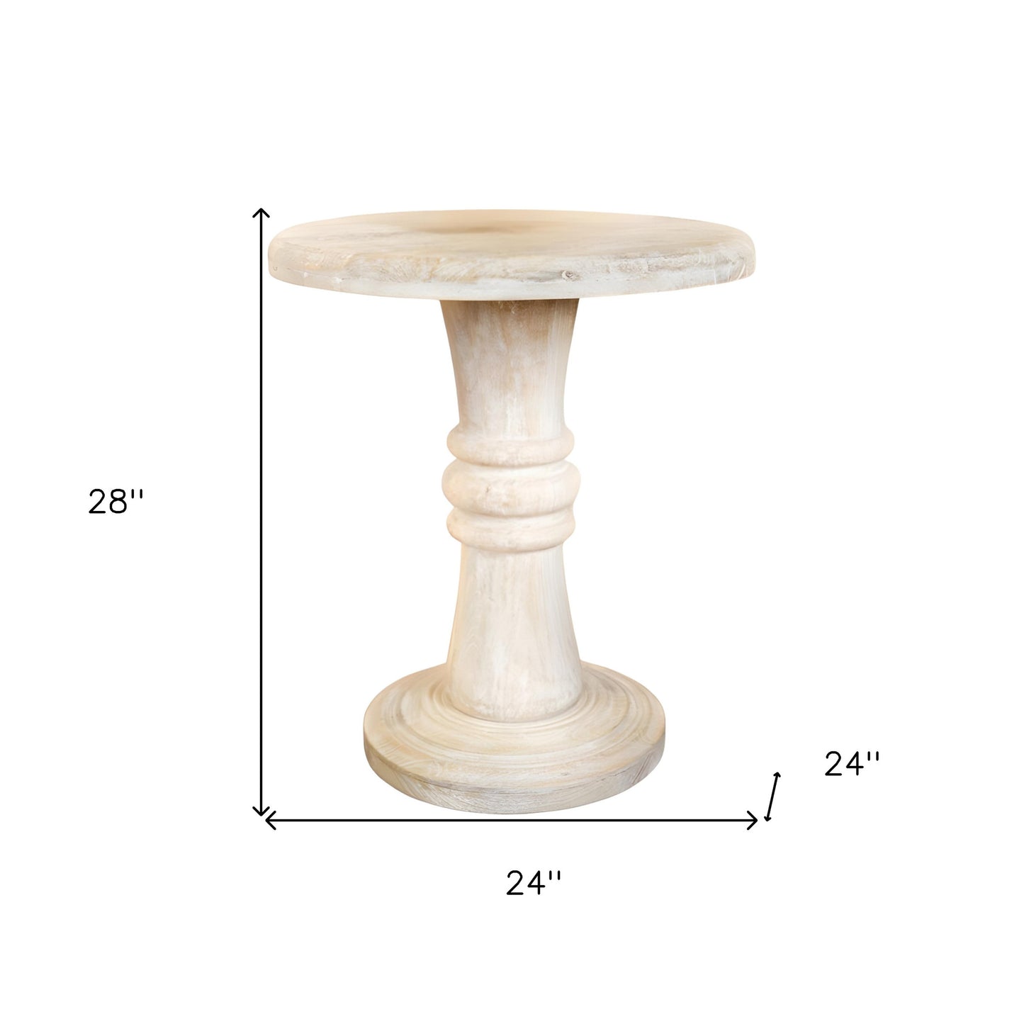 28" White Distressed Solid Wood Round End Table