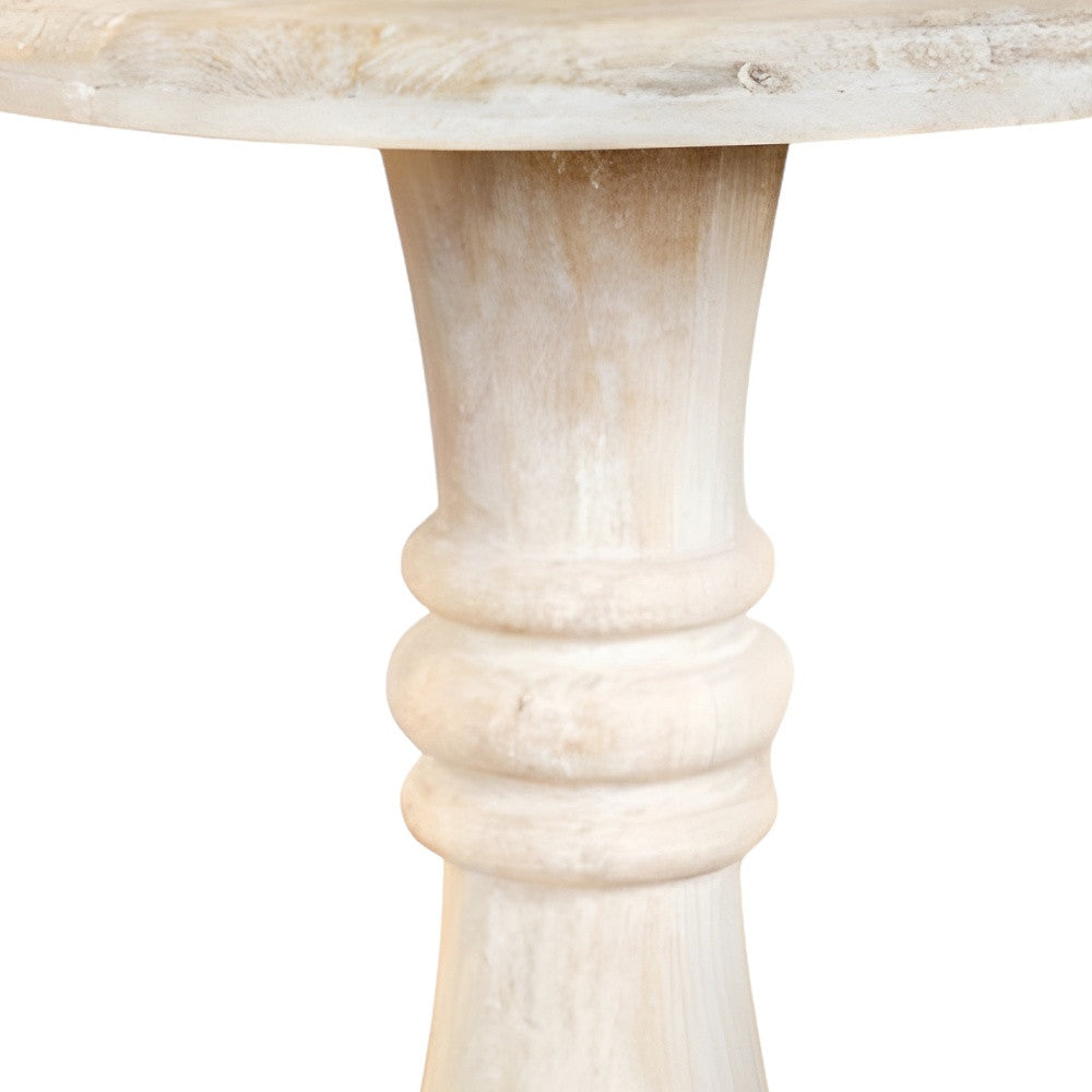 28" White Distressed Solid Wood Round End Table