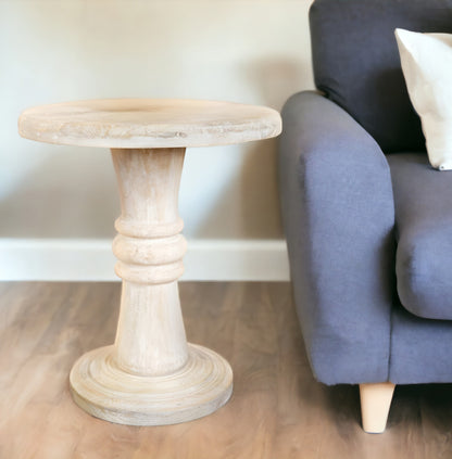 28" White Distressed Solid Wood Round End Table