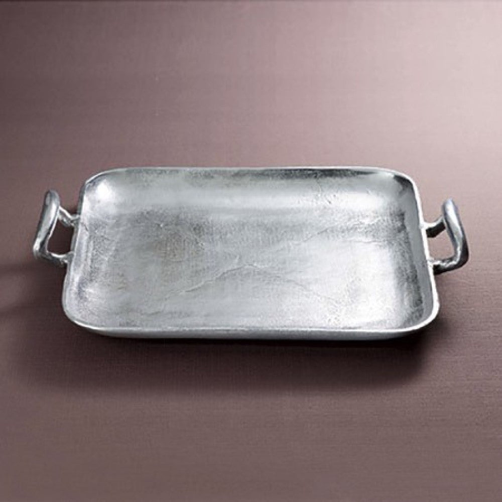 17" Silver Square Stainless Steel Indoor Outdoor Tray With Handles