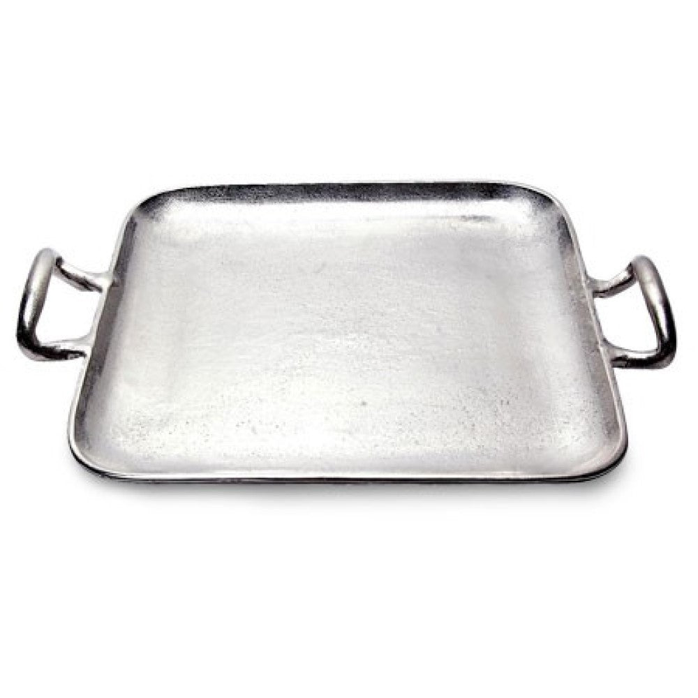 17" Silver Square Stainless Steel Indoor Outdoor Tray With Handles