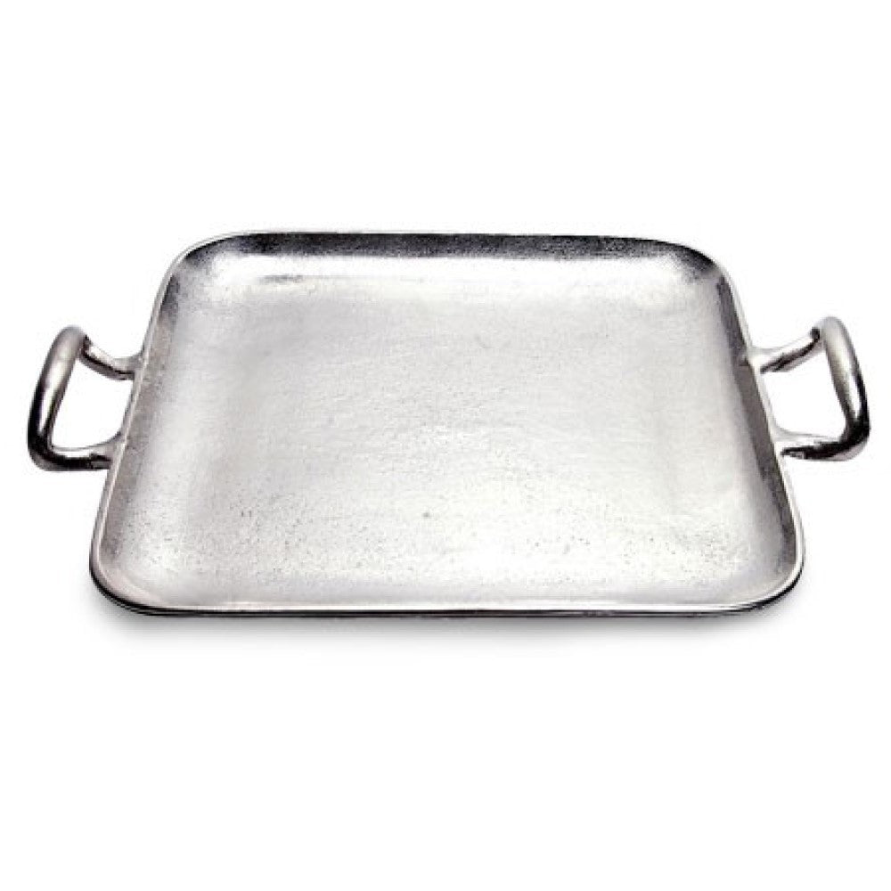 17" Silver Square Stainless Steel Indoor Outdoor Tray With Handles