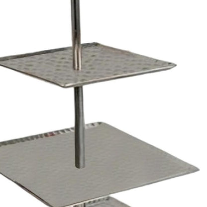 14" Silver Square Stainless Steel Hammered Three Tier Tray